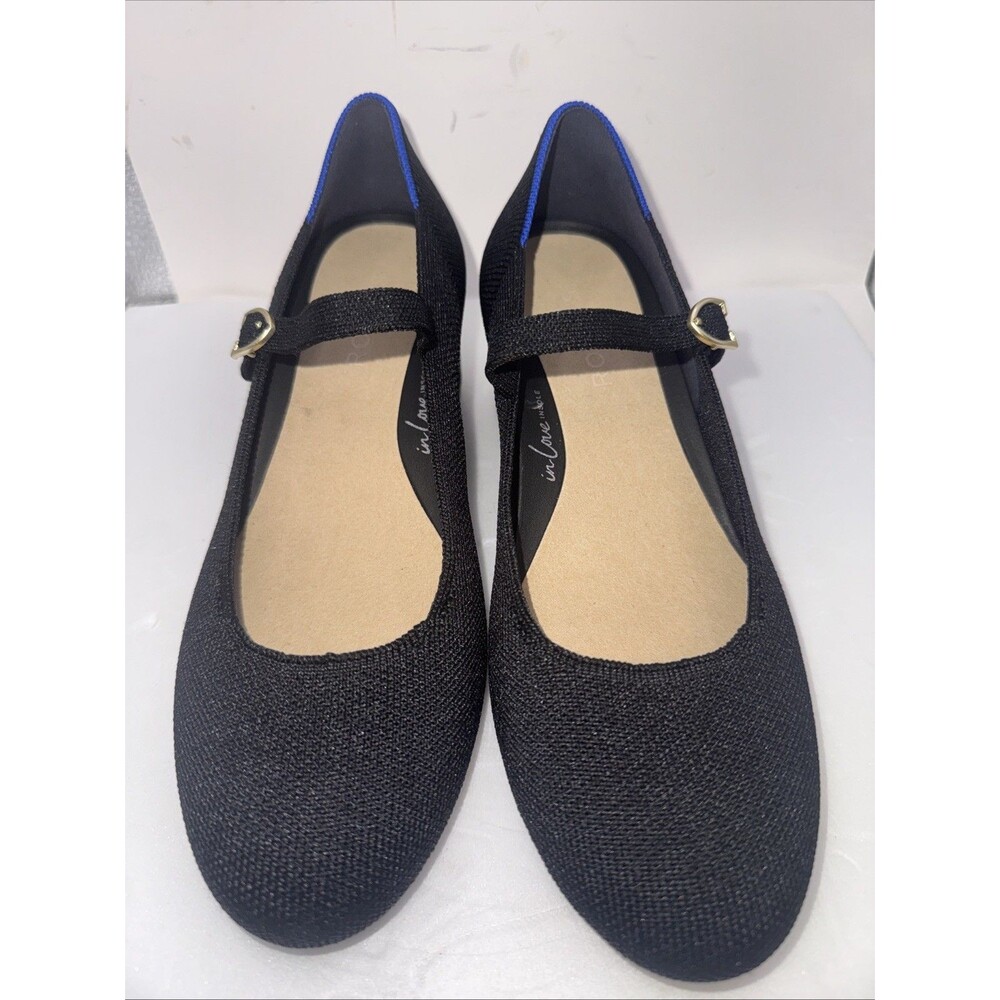 New ROTHY’S The Mary Jane Block Heel Pump Round Toe Black Knit Shoe US 6.5